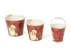 Decoration Storage*CC Christmas Decor Set Of 3 Retro Santa Claus Tall Vintage Style Decorative Christmas Buckets