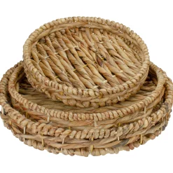 Northlight Set Of 3 Round Natural Woven Water Hyacinth Serving Trays 16"
