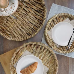 Northlight Set Of 3 Round Natural Woven Water Hyacinth Serving Trays 16"