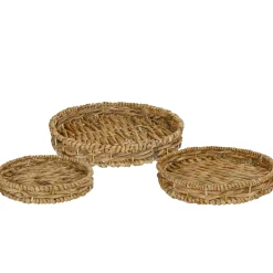 Northlight Set Of 3 Round Natural Woven Water Hyacinth Serving Trays 16