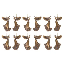 Melrose Angels & Cherubs>Set Of 6 Rustic Bronze Angel With Trumpet Christmas Ornaments 5"