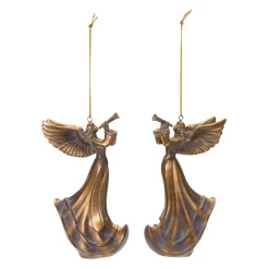 Melrose Angels & Cherubs>Set Of 6 Rustic Bronze Angel With Trumpet Christmas Ornaments 5"