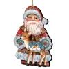 Designocracy Santa Claus>Set Of 2 Santa Claus Fawn Wooden Christmas Ornaments 5.5"