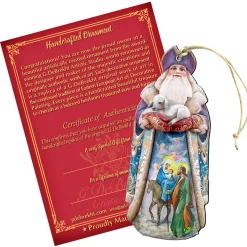 Designocracy Santa Claus>Set Of 2 Santa Goat And The Guardian Angels Wooden Christmas Ornaments 5.5"