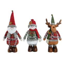Plush Figures*CC Christmas Decor Set Of 3 Santa, Snowman And Reindeer Plush Figurine 16"