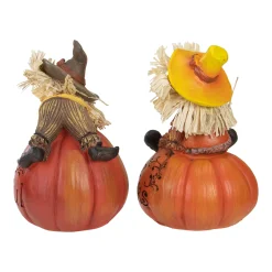 Northlight Set Of 2 Scarecrow On A Pumpkin Thanksgiving Table Figures