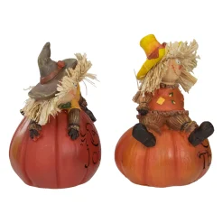 Northlight Set Of 2 Scarecrow On A Pumpkin Thanksgiving Table Figures