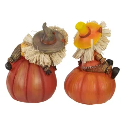 Northlight Set Of 2 Scarecrow On A Pumpkin Thanksgiving Table Figures