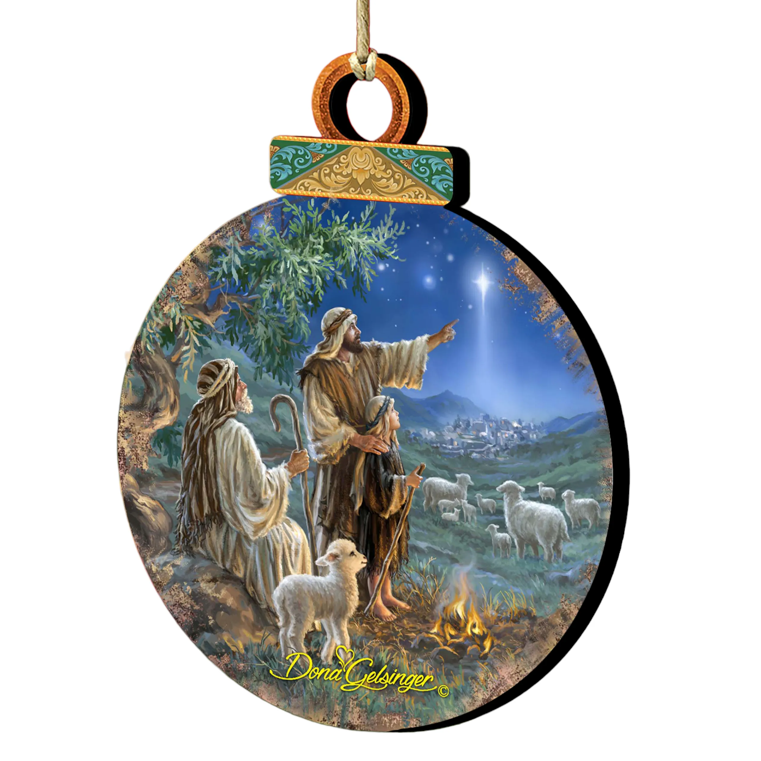 Designocracy Nativity & Religious>Set Of 2 Sheep In The Field Wooden Christmas Ornaments 5.5"