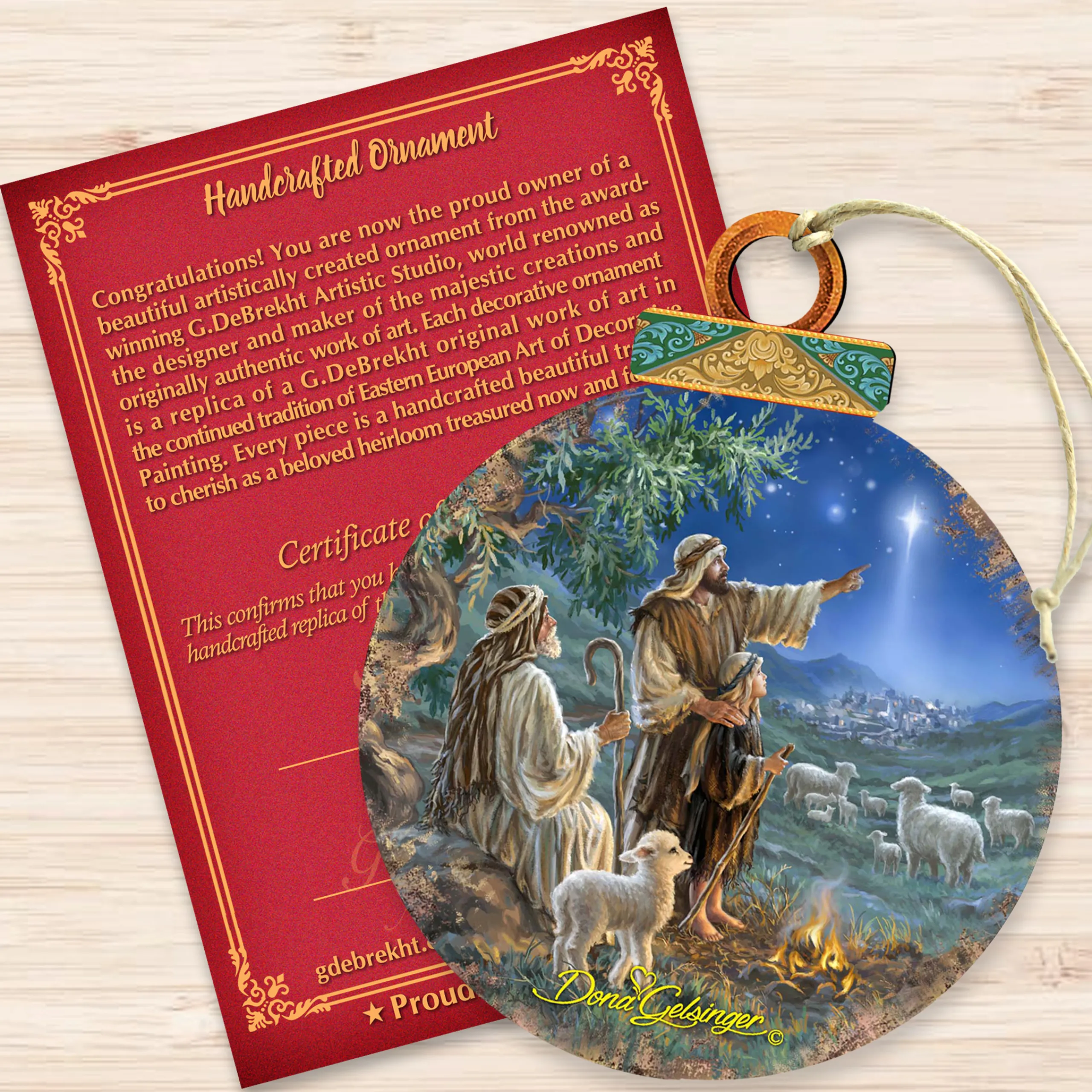 Designocracy Nativity & Religious>Set Of 2 Sheep In The Field Wooden Christmas Ornaments 5.5"