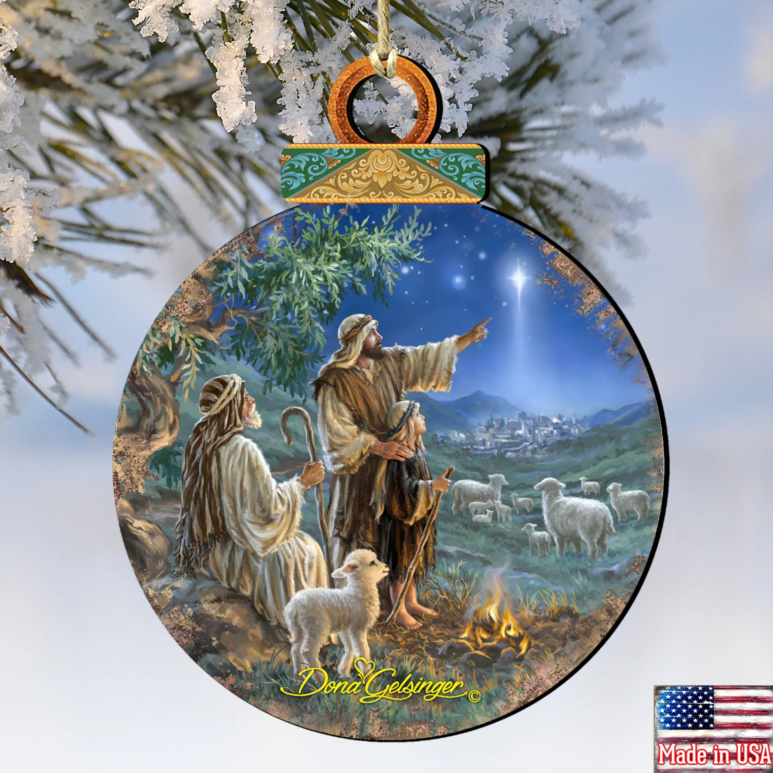 Designocracy Nativity & Religious>Set Of 2 Sheep In The Field Wooden Christmas Ornaments 5.5"