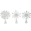 Unlit Tree Toppers*Contemporary Home Living Set Of 3 Silver Christmas Glitter Snowflake Tree Topper 15"