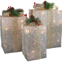 Outdoor Decorations*Northlight Set Of 3 Silver Mesh Glittered Gift Boxes Outdoor Decorations