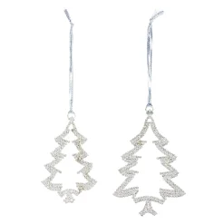 Melrose Trees & Wreaths>Set Of 12 Silver Outline Tree Christmas Ornaments 4.75"