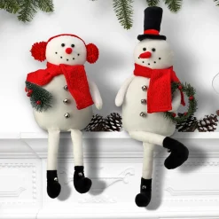 Plush Figures*Contemporary Home Living Set Of 2 Sitting Snowman With Hat And Earmuffs Christmas Plush Figures 20"