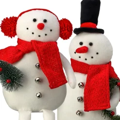 Plush Figures*Contemporary Home Living Set Of 2 Sitting Snowman With Hat And Earmuffs Christmas Plush Figures 20