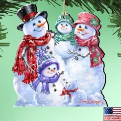 Designocracy Snowmen>Set Of 2 Snowman Family Wooden Christmas Ornaments 5.5"