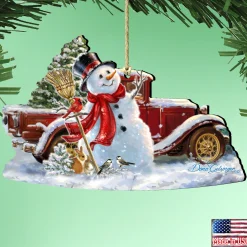 Designocracy Snowmen>Set Of 2 Snowman Forest Friends Wooden Christmas Ornaments 5.5"