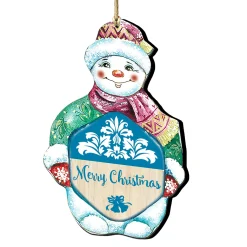 Designocracy Snowmen>Set Of 2 Snowman "Merry Christmas" Wooden Ornaments 5.5"