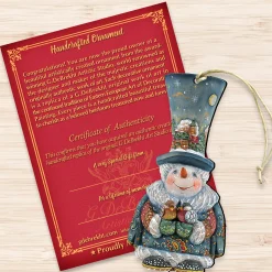 Designocracy Collectible>Set Of 2 Snowman Old World Christmas Wooden Ornaments 5.5"