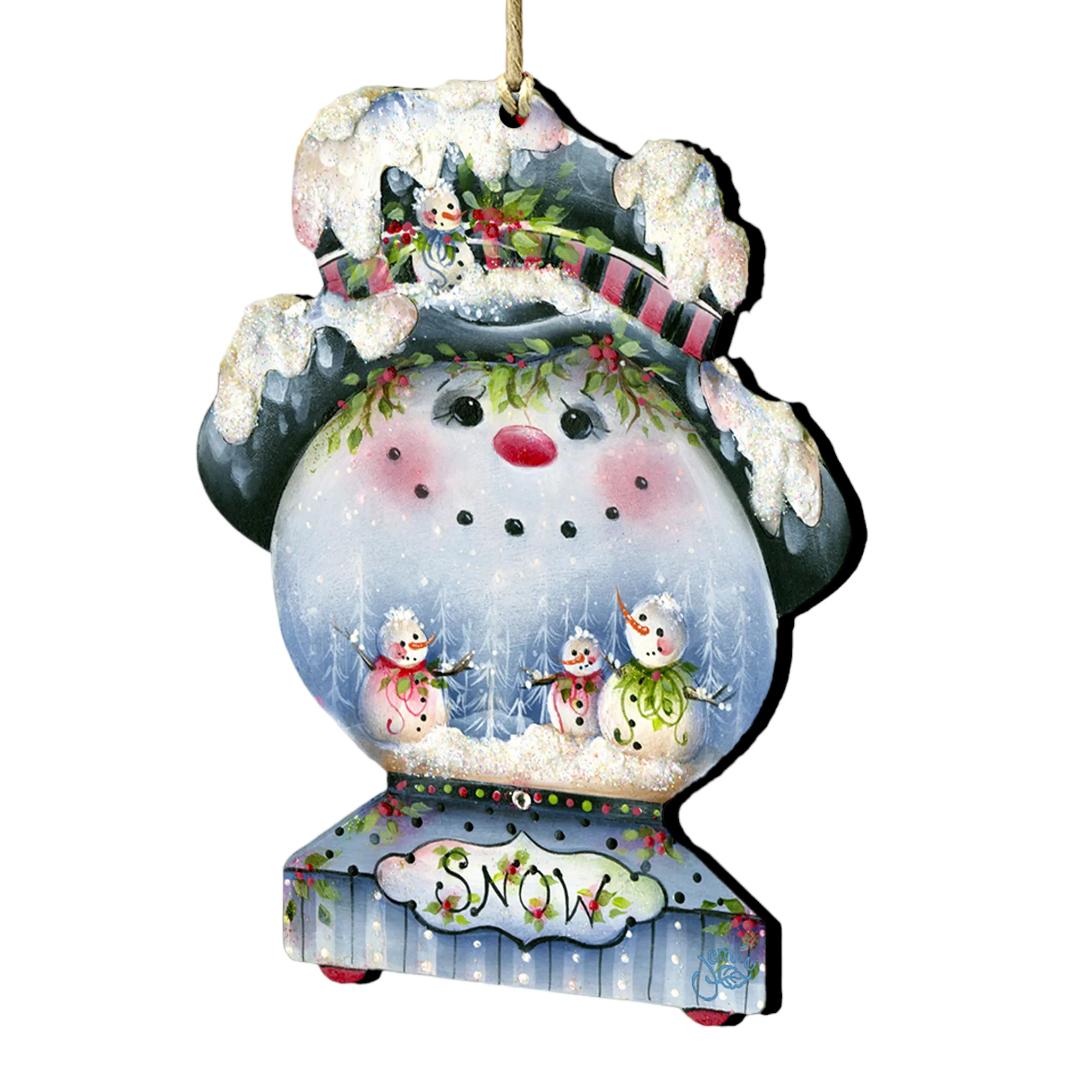 Designocracy Snowmen>Set Of 2 Snowman "Snow" Globe Wooden Christmas Ornaments 5.5"