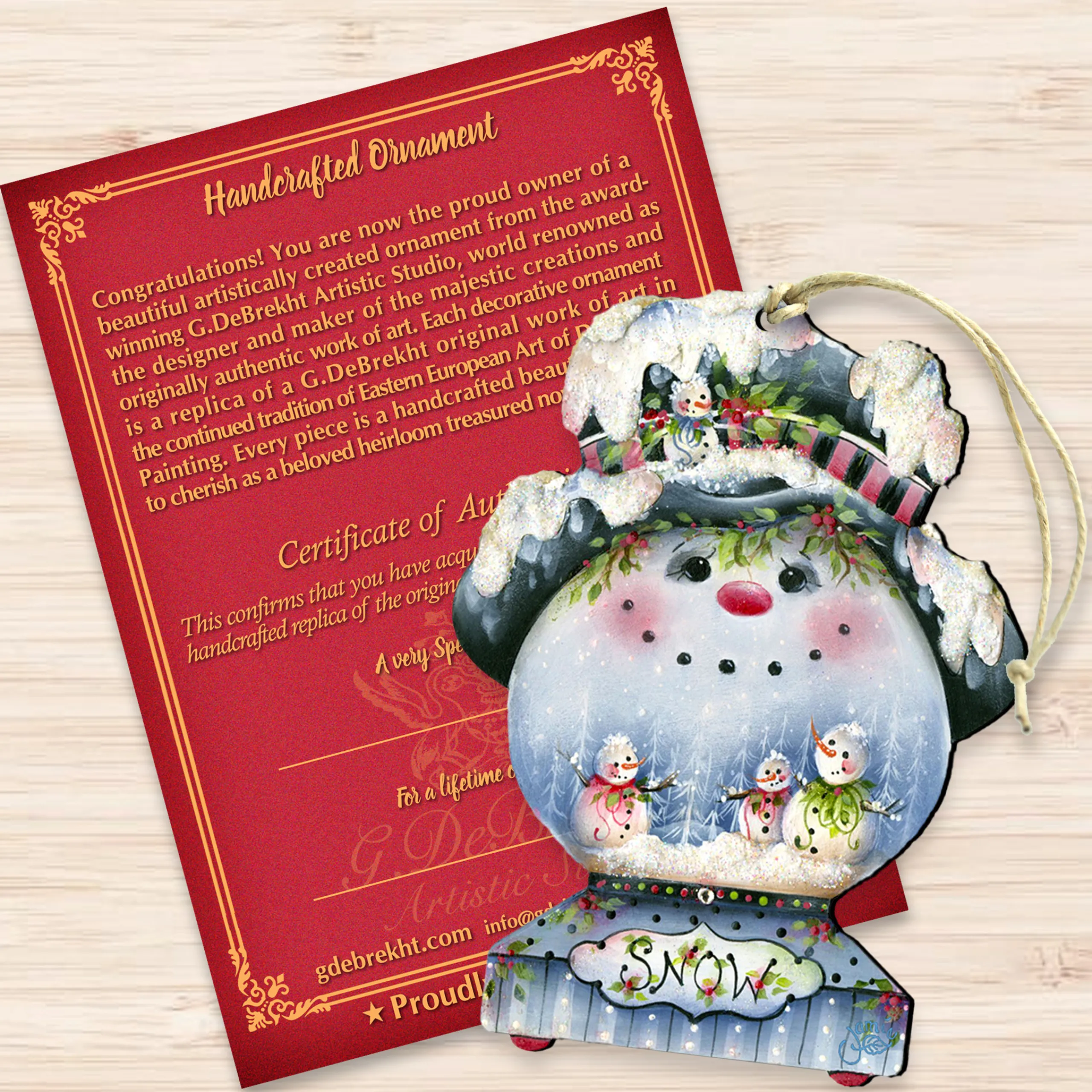 Designocracy Snowmen>Set Of 2 Snowman "Snow" Globe Wooden Christmas Ornaments 5.5"