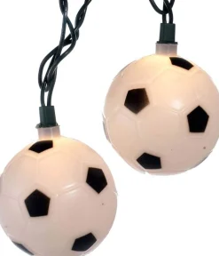 Kurt Adler Set Of 10 Soccer Ball Sport Christmas Lights - Green Wire