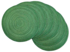 CC Home Furnishings Set Of 6 Solid Green Variegated Lurex Round Woven Placemats 15"