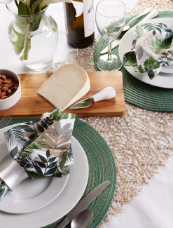 CC Home Furnishings Set Of 6 Solid Green Variegated Lurex Round Woven Placemats 15"