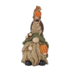Melrose Set Of 2 Stacked Gnome With Animals Tabletop Fall Harvest Figurines 11"