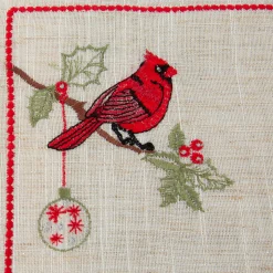 Pillow Perfect Set Of 2 Tan And Red Cardinal Embroidered Christmas Rectangular Placemats 18.5"