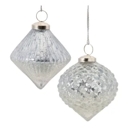 Melrose Pendants & Drops>Set Of 6 Textured Mercury Glass Christmas Ornaments 4.25"