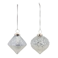 Melrose Pendants & Drops>Set Of 6 Textured Mercury Glass Christmas Ornaments 4.25"