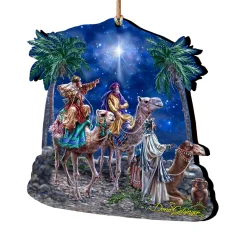 Designocracy Nativity & Religious>Set Of 2 Three Kings Wooden Christmas Ornaments 5.5"