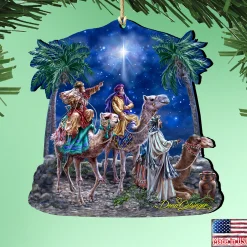 Designocracy Nativity & Religious>Set Of 2 Three Kings Wooden Christmas Ornaments 5.5"