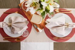 Linens*CC Home Furnishings Set Of 6 Variegated Red Round Woven Placemats 15