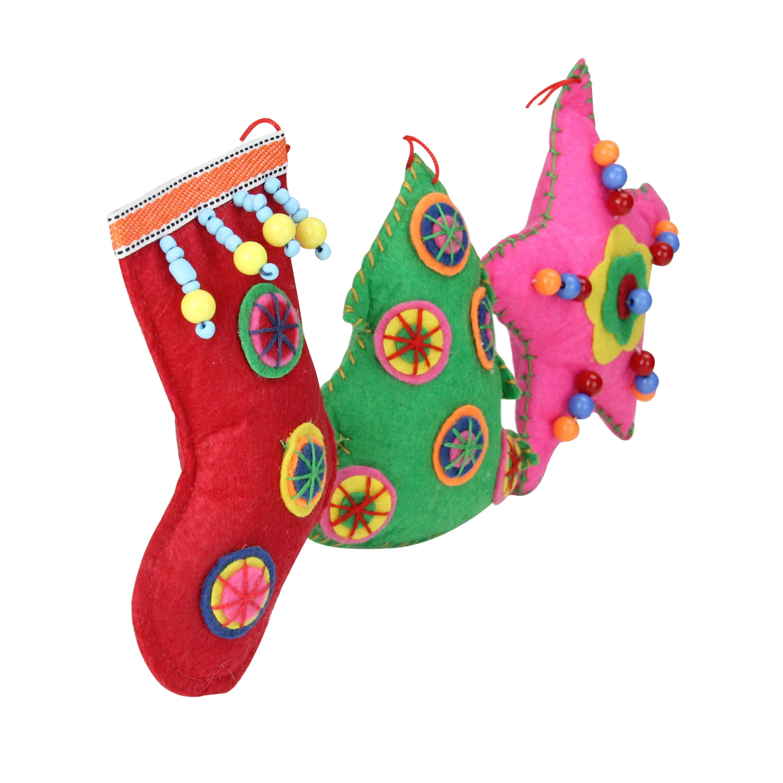 Raz Stars>Set Of 3 Vibrantly Colored Bohemian Plush Star, Tree, And Stocking Christmas Ornaments 5"