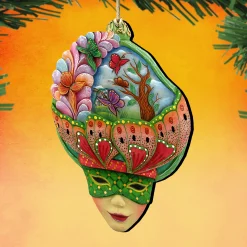 Designocracy Fashion & Beauty>Set Of 2 Vivid Butterfly Wooden Mardi Gras Christmas Ornaments 5.5"