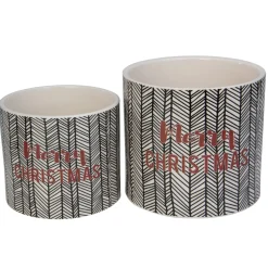 Decoration Storage*Melrose Set Of 4 White And Black Holiday Slogan Printed Christmas Pots 6"