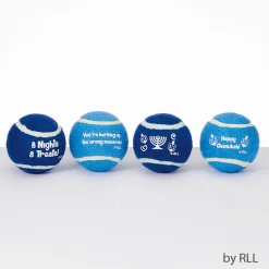 Rite Lite Set Of 4 White And Blue Hanukkah Dog Pet Tennis Balls 2.5"
