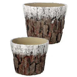 Decoration Storage*Contemporary Home Living Set Of 2 White And Brown Frosted Bark Christmas Pots 9.75"