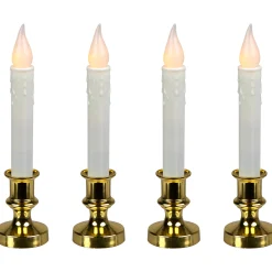 Northlight Set Of 4 White And Gold Led C5 Flickering Window Christmas Candle Lamp With Timer 8.5"