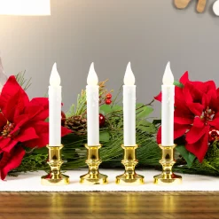 Northlight Set Of 4 White And Gold Led C5 Flickering Window Christmas Candle Lamp With Timer 8.5"