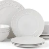 Contemporary Home Living Set Of 12 White Chelse Muse Fleur Dinner Set Collection, 13"