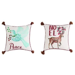 Pillows & Throws*Contemporary Home Living Set Of 2 White Dove And Deer Square Christmas Throw Pillows 16"