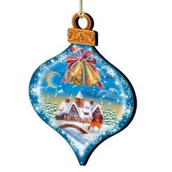 Designocracy Bells & Jingle Buddies>Set Of 2 Winter House Onion Shaped Wooden Christmas Ornaments 5.5"