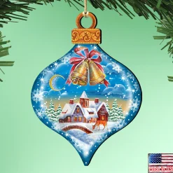 Designocracy Bells & Jingle Buddies>Set Of 2 Winter House Onion Shaped Wooden Christmas Ornaments 5.5"
