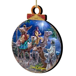 Designocracy Nativity & Religious>Set Of 2 Wise Men Riding A Camel Wooden Christmas Ornaments 5.5"