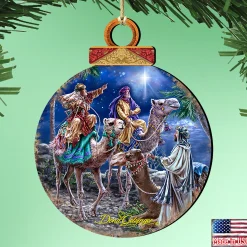 Designocracy Nativity & Religious>Set Of 2 Wise Men Riding A Camel Wooden Christmas Ornaments 5.5"