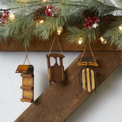 Contemporary Home Living Sleighs>Set Of 12 Wood Sled Design Hanging Ornaments Decorations 5.75"